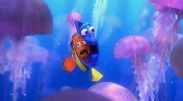 Marlin & Dory enclosed by jelly fish